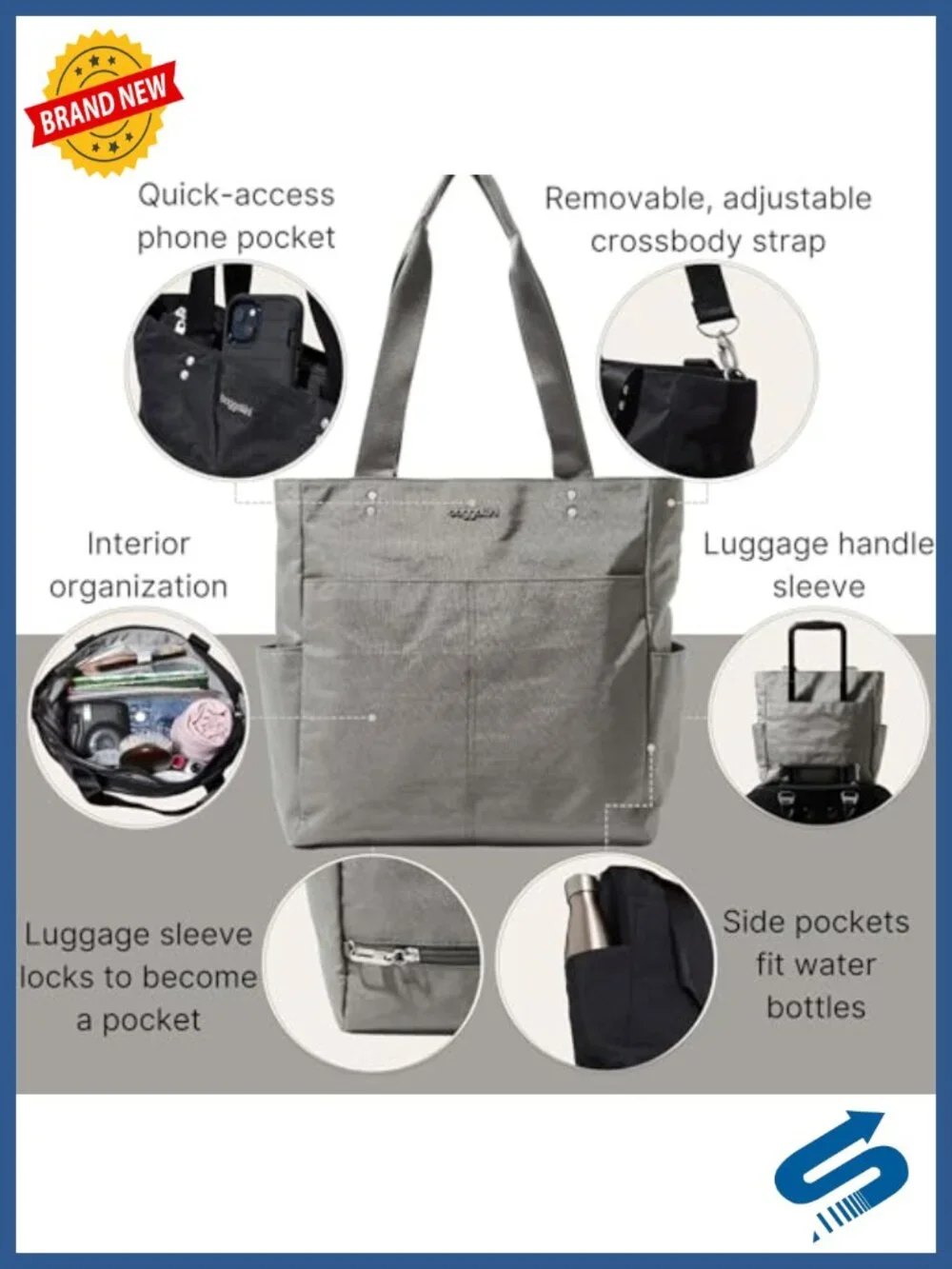 Lightweight Nylon Tote with Luggage Sleeve, Washable Travel Bag